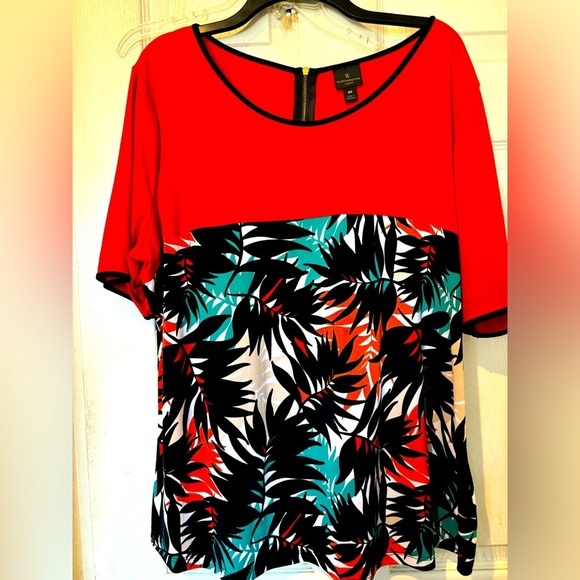 NWOT JCP Worthington Red Knit With Palm Design Blouse - Picture 1 of 6